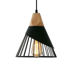 Black Pendant Lamp Vintage Wooden Lamp Industrial Ceiling Lamp - Modern Design - E27 Light - For Kitchen Island Living Room Kitchen