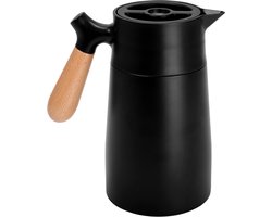 Black RVS koffiekan met houten handvat - 1.6L/54oz Thermoskan - Vacuüm geïsoleerde dispenserpot voor warme en koude dranken