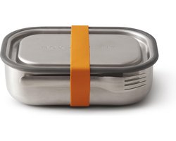Black+Blum Lunchbox - Incl. Vork en Oranje Siliconen Band - 22x14.7x5 cm - 900 ml - RVS