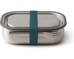 Black+Blum Lunchbox - Incl. Vork en Zeeblauwe Siliconen Band - 22x14.7x5 cm - 900 ml - RVS