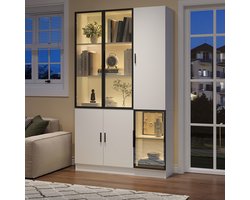 BLACKCOLORS 120*35*200 cm vitrinekast, glazen vitrinekast, deur van 200 cm hoog, glazen kast met LED-verlichting, MultiStorage-boekenkast voor verzameling, slaapkamer, woonkamer, kantoor, kast met glazen deur en aluminium frame