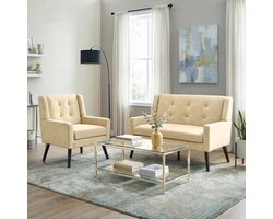 BLACKCOLORS 2-delige set bijzettafels (1- en 2-zits) – hoogdichtheidsschuimvulling, aangename duurzame stof, massief houten poten met vloerbeschermers. Ideaal voor woonkamer en thuiskantoor.