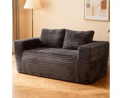 BLACKCOLORS 2-zitsbank zonder frame, vloerbank van schuim zonder montage, zachte corduroy stof, moderne woonkamerbank voor kleine appartementen, slaapkamers, kantoren (grijs)