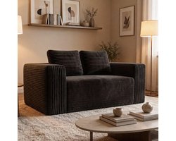 BLACKCOLORS 2-zitsbank zonder frame, zonder montage, met diepe zitting, zachte corduroy stof, moderne bank voor kleine appartementen, slaapkamers, kantoren (zwart)