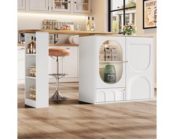 BLACKCOLORS - 360° Draaibare Bartafel - Hoge Tafel - Barkast met Opbergruimte - Drie Deuren met Planken - Verwijderbare Scheidingswanden - Wit/Zwart