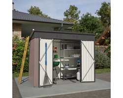 BLACKCOLORS 8x4 FT Metalen tuinhuisje met metalen fundering (zonder vloer), weerbestendig Tuinhuisje voor buitentuin terras, bruin