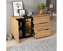 BLACKCOLORS - Buffetkast - Modern - 3 lades - Bijzettafel met opbergruimte - Met vitrine - Breedte 140 cm