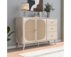 BLACKCOLORS [CHANGE IMAGE]Eetkamer Woonkamer Sideboard Commode Staande kast Opbergruimte Sideboard TV-tafel met deuren en lades Sideboard met grote opbergruimte Offwhite Crème Breedte 120 cm