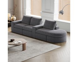 BLACKCOLORS Chenillebank met gebogen elementen en chaise longue, volledig gecomprimeerd en zonder frame, modulaire combibank, L-vormige chaise longue, compressibele bank van schuim, geen montage nodig