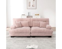 BLACKCOLORS Cloud hoekbank voor woonkamer, dubbele bank in chenille met 2 lendenkussens en 2 sierkussens, massief houten frame, roze chenille