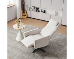 BLACKCOLORS Comfortabele relaxfauteuil met verstelbare rugleuning – TV-fauteuil in chenille met voetensteun, draaibare fauteuil en loungestoel voor in de woonkamer, moderne bank, beige