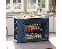 BLACKCOLORS Draagbare keukeneiland van 120 cm met opklapbare eettafel, open plank, stopcontact, USB-aansluiting, glazen deur, verstelbaar laminaat, wieltjes met remmen voor keuken, eetkamer, woonkamer en meer.