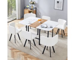 BLACKCOLORS Eetkamer set Eetkamer set met uitschuifbare tafel en klapstoelen - wit oppervlak + zwart metalen frame, geschikt voor eetkamers voor 4 tot 6 personen in de keuken en woonkamer