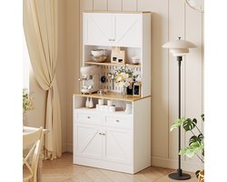 BLACKCOLORS Elegant wit dressoir voor de eetkamer met 2 lades en 4 deuren – Verfijnd dressoir voor keuken, eetkamer en woonkamer met zilveren handgrepen en royale opbergruimte
