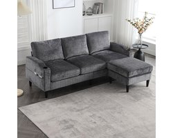 BLACKCOLORS Elegante bank met poef en opbergruimte – 4-zits met comfortabele armleuningen, bekerhouders, zijvakken en stevige kunststof poten, fluwelen bekleding voor aangenaam comfort