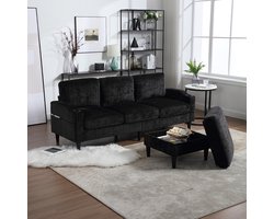BLACKCOLORS Elegante bank met poef en opbergruimte – 4-zits met comfortabele armleuningen, bekerhouders, zijvakken en stevige kunststof poten, fluwelen bekleding voor aangenaam comfort