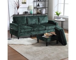 BLACKCOLORS Elegante bank met poef en opbergruimte – 4-zits met comfortabele armleuningen, bekerhouders, zijvakken en stevige kunststof poten, fluwelen bekleding voor een huidvriendelijk comfort