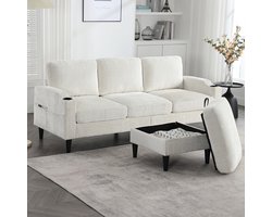 BLACKCOLORS Elegante bank met poef en opbergruimte – 4-zits met comfortabele armleuningen, bekerhouders, zijvakken en stevige kunststof poten, fluwelen bekleding voor een zacht gevoel op de huid