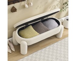 BLACKCOLORS Elegante en moderne opbergbank voor slaapkamer, garderobe, hal en woonkamer met opbergruimte, hoogwaardige chenille stof met massief houten frame, antislipbank (beige)