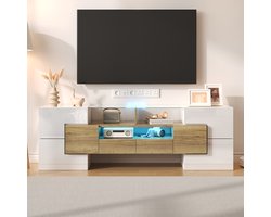 BLACKCOLORS Elegante tv-meubel glanzend wit laag meubel 145 cm led-verlichting modern design woonkamermeubel elegant glazen oppervlak