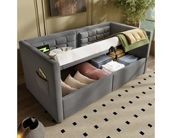 BLACKCOLORS Gestoffeerd bed 90x200 cm met spiraalbodem, USB Type-C, fluweel Grijs