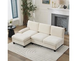 BLACKCOLORS Gestoffeerde bank en slaapbank 194*118*81 cm, 3-zitsbank, hoekbank voor woonkamer, appartement, lounge en slaapkamer – L-vormige slaapbank, vrijetijdsbank, beige, linnen