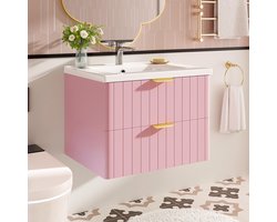 BLACKCOLORS Hangende wastafelkast met enkele wastafel, dubbele opbergruimte, vochtbestendig MDF, vuilbestendige keramische wastafel, melamine oppervlak zonder lak, ruimtebesparend, roze