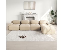 BLACKCOLORS Hoekbank met 4 zitplaatsen en zeer elastische 32D-vulling, antislip, met chaise longue, extra brede armleuningen, vrij te combineren, zonder montage, voor kantoor, woonkamer en thuisbioscoop, beige