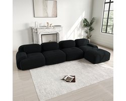 BLACKCOLORS Hoekbank met 4 zitplaatsen met zeer elastische 32D-vulling, antislip, met chaise longue, extra brede armleuningen, vrij te combineren, zonder montage, voor kantoor, woonkamer en thuisbioscoop, zwart