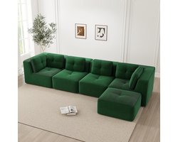 BLACKCOLORS Hoekbank zonder armleuningen met chaise longue, een comfortabele 4-zitsbank met diepe zitting, zachte kussens en bekleding van Cordé, geen montage nodig en antislipontwerp, Groen