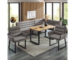 BLACKCOLORS Hoekbankgroepen, tafelset, geschikt voor hoekopstelling in keukens en eetruimtes, bestaat uit een hoekbank, twee eetkamerstoelen en een eettafel, chenille-stof, grijs + houtkleur