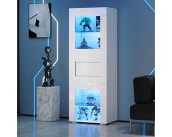 BLACKCOLORS Kast 60*40*170 cm, vitrinekast met acryldeur, glanzende vitrinekast, opbergkast met ledverlichting, 2 glazen planken, hoge buffetkast, woonkamerkast, opbergkast, hoge kast, bankkast, wit