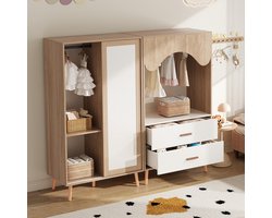 BLACKCOLORS Kinderkast, kast met schuifdeuren + open kast, gecombineerde set, set voor kinderkamer, gecombineerde meubels, kleurencombinatie wit + naturel hout, hoogte 141,5 cm