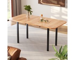 BLACKCOLORS Klassieke uitschuifbare eettafel in houtkleur 120 cm, telescooplengte tot 160 cm, tafel in natuurlijke kleur, moderne minimalistische stijl, zeer sterke legeringssteun, geschikt voor 4-6 personen