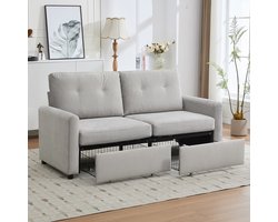 BLACKCOLORS Lichtgrijze 2-zitsbank met opberglades – compacte, moderne bank van slijtvast textiel