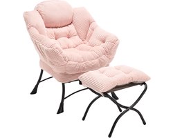 BLACKCOLORS - Lui stoel met voetenbank - Moderne lounge accentstoel - Gestoffeerde bankstoel - Roze