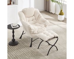 BLACKCOLORS - Lui stoel met voetenbank - Moderne lounge accentstoel - Gestoffeerde bankstoel - Wit