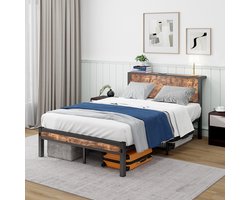 BLACKCOLORS - Metalen bedbodem - Afmetingen: 120x200 cm - Met hoofdeinde en opbergruimte - Eenvoudige metalen platformbedbodem - Geruisloos - Metalen basis - Zonder gestoffeerde bedbodem - Vintage bruin