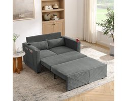 BLACKCOLORS Minimalistische 3-in-1 slaapbank, groot en elegant, 2-zits, uitschuifbaar ontwerp, USB-oplader, perfect voor een dutje, donkergrijs