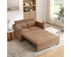 BLACKCOLORS Minimalistische 3-in-1 slaapbank voor 2 personen, groot en elegant, uitschuifbaar ontwerp, USB-oplaadpunt, perfect voor een dutje, oranje