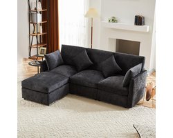 BLACKCOLORS Modern design, bank in chenille stof, driezitsbank, vierzitsbank, L-hoekbank met voetensteun, geschikt voor appartementen, video beschikbaar.