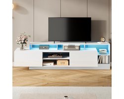 BLACKCOLORS Modern tv-meubel 190*40*48,5 cm voor tv's tot 70 inch, open opbergruimte met ledverlichting, geschikt voor slaapkamers en woonkamers, laag meubel met glanzend design, tv-meubel op poten