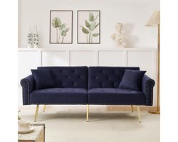 BLACKCOLORS Moderne 2-zits slaapbank – fluwelen bekleding, rugleuning verstelbaar in 3 standen en gouden metalen poten Elegante bank met slaapfunctie – ruimtebesparend, duurzaam, ideaal voor kleine ruimtes