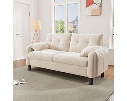 BLACKCOLORS Moderne 2-zitsbank, comfortabele gestoffeerde bank van chenille met dikke kussens, comfortabele bank voor woonkamer, slaapkamer, klein appartement, gestoffeerde meubels in Scandinavische stijl, beige