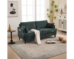 BLACKCOLORS Moderne 2-zitsbank in chenille met houten poten, ledverlichting, USB-poort en opbergvak Woonkamer-slaapkamer-kantoor