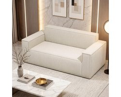BLACKCOLORS Moderne corduroy bank, comfortabele 2-zitsbank met diepe zitting, bank voor woonkamer/appartement/kantoor/huis, zonder poten/zonder montage/gemakkelijk te verplaatsen (wit)