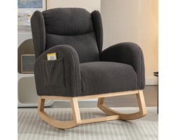 BLACKCOLORS Moderne schommelstoel met teddybekleding, oorfauteuil, gestoffeerde zitting voor de woonkamer en slaapkamer, donkergrijs