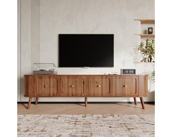 BLACKCOLORS Moderne tv-kast, tv-standaard, tv-paneel, lage tv-standaard. Vier deuren, gouden handgrepen, houten poten, uniek ontwerp. 180 x 38 x 47 cm (L x B x H)