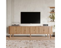 BLACKCOLORS Moderne tv-kast, tv-standaard, tv-paneel, lage tv-standaard. Vier kastdeuren, gouden handgrepen, houten poten, uniek design. 180 x 38 x 47 cm (L x B x H)