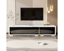 BLACKCOLORS Moderne tv-meubel met variabele lengte (140-260 cm) draaifunctie wit marmerlook matzwarte afwerking en gouden versieringen